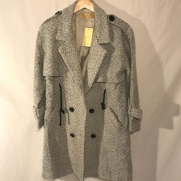 Zara Jackets & Blazers - NWT Grey Trench Coat Herring Bone